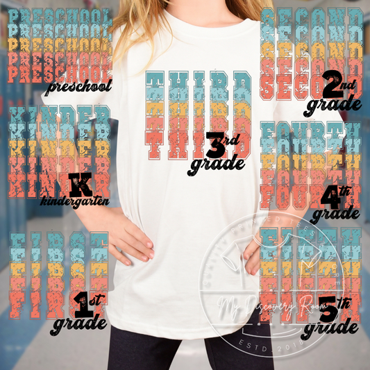 Multi Color Stacked Grade Level Graphic Tee