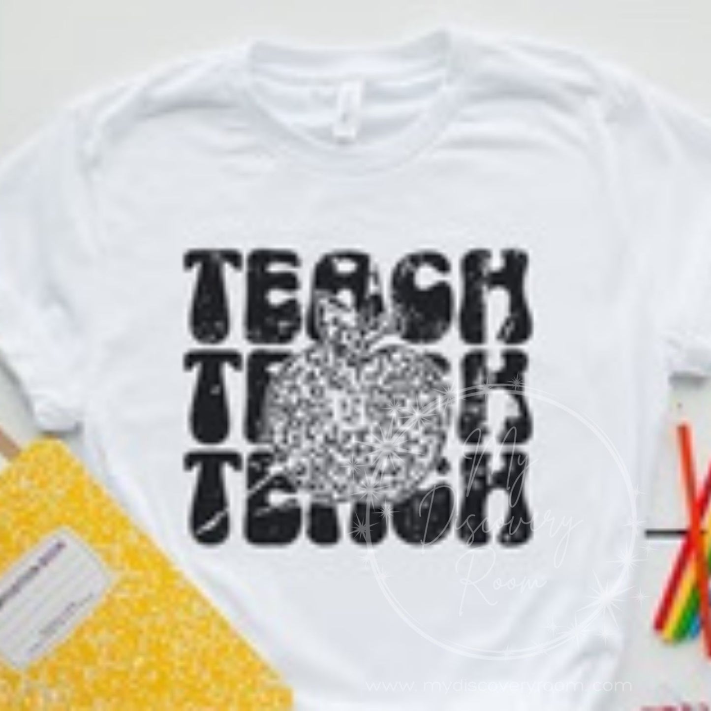 Teach Stacked With Leopard Apple Graphic Tee