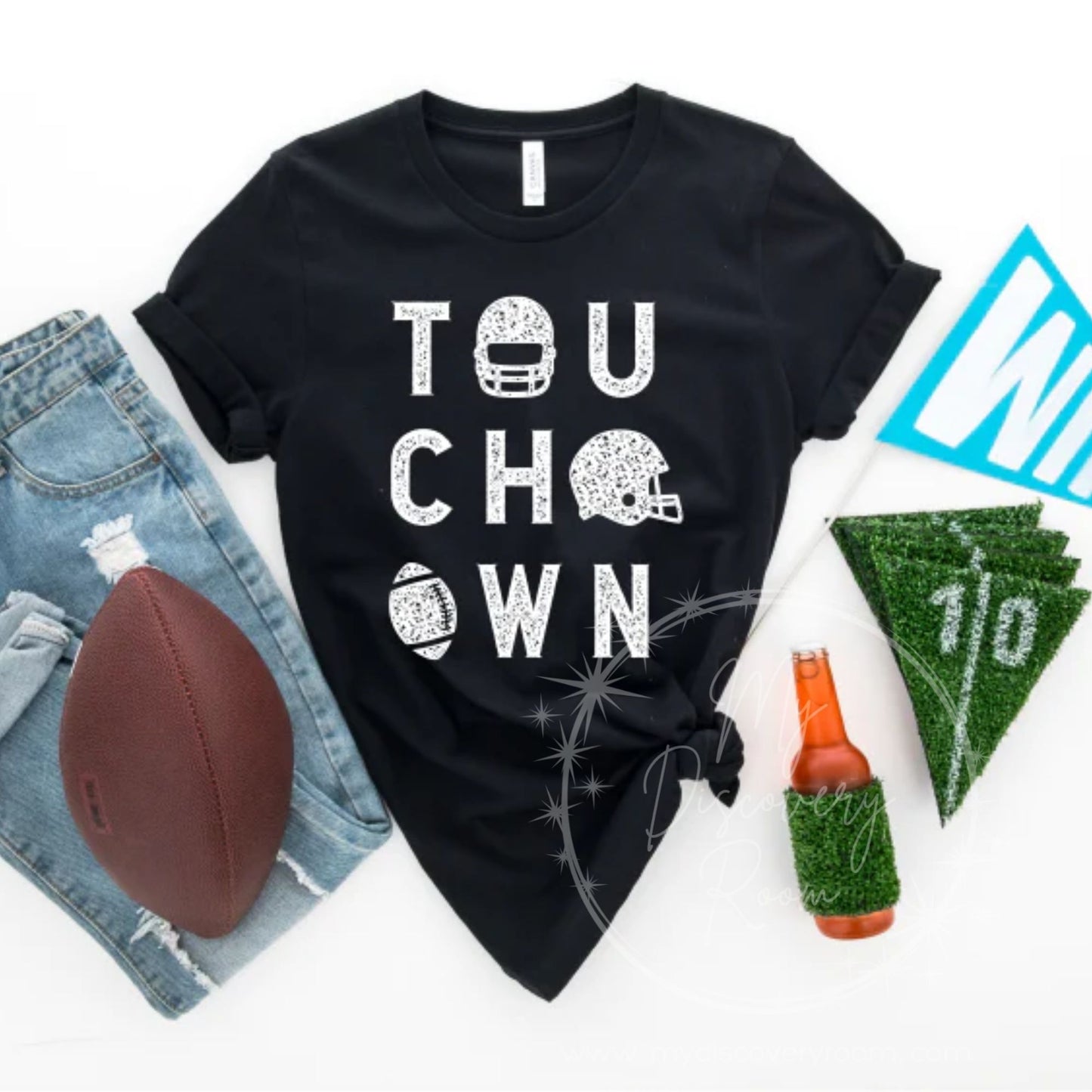 Touchdown with Helmet & Football Graphic Tee