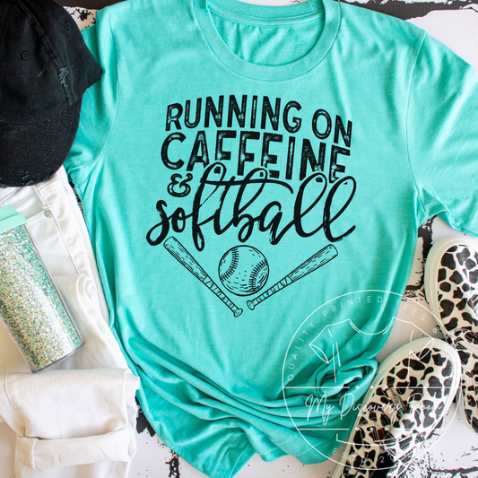 Running On Caffeine And Softball Sports Graphic Tee