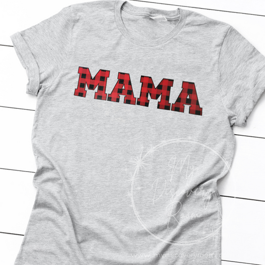 MAMA Buffalo Plaid Print Graphic Tee