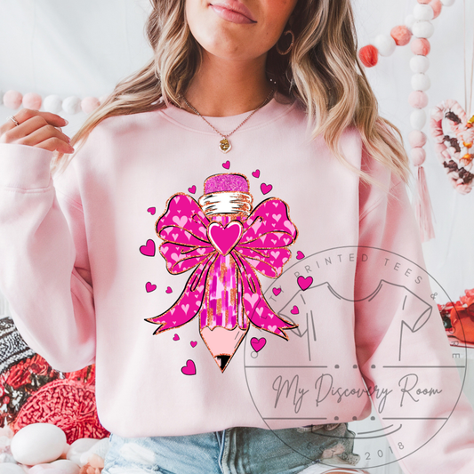 Valentine Pencil W/Bow & Hearts Graphic Tee