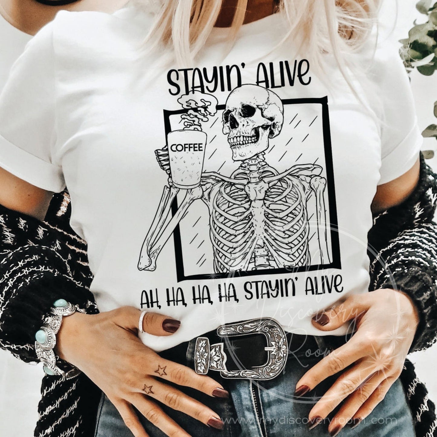 Stayin' Alive - Coffee Graphic Tee