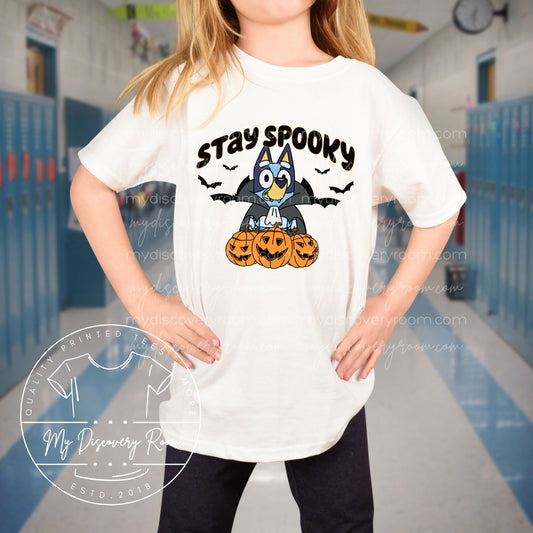 Stay Spooky Blue Dog Vampire Youth Graphic Tee