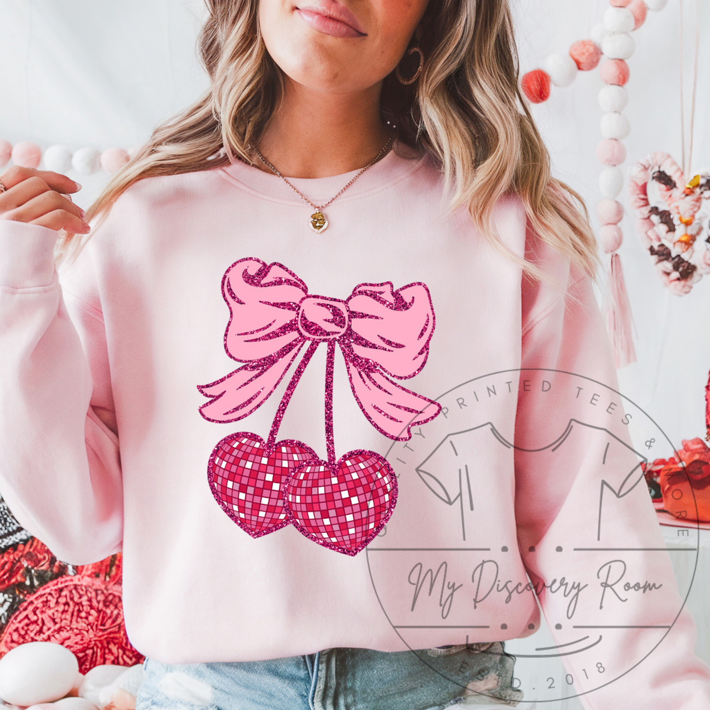 Heart Shaped Disco Cherries W/ Bow Graphic Tee