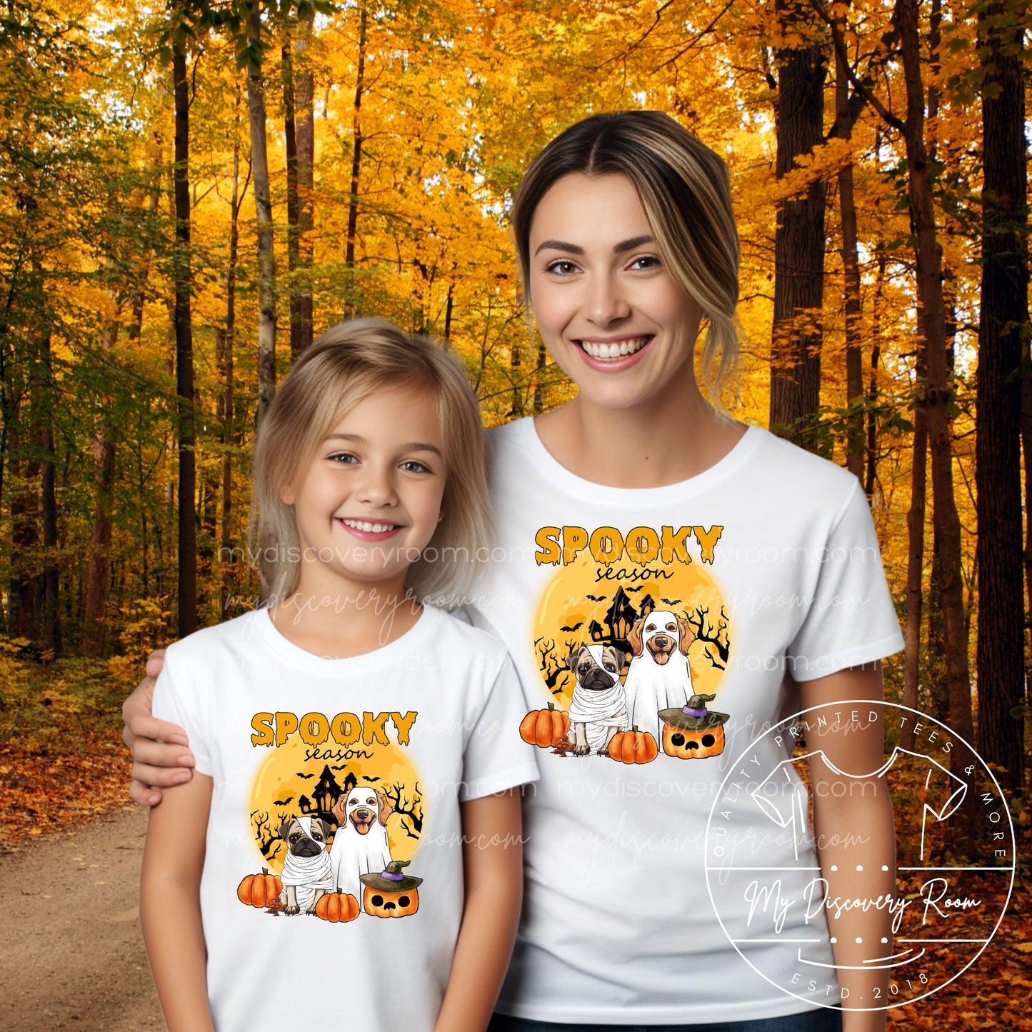 Spooky Season with Ghost Dogs Adult Size Graphic Tee