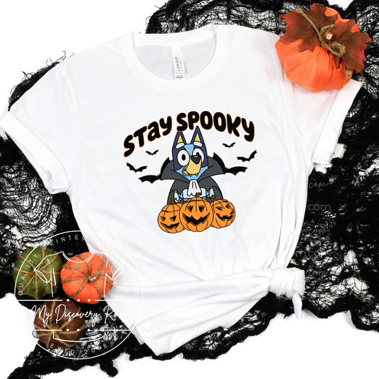 Stay Spooky Blue Dog Vampire Adult Size Graphic Tee