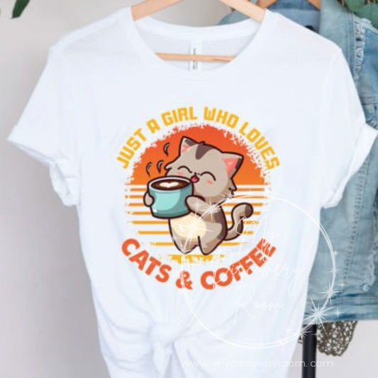 Just A Girl Who Loves Cats & Coffee Graphic Tee