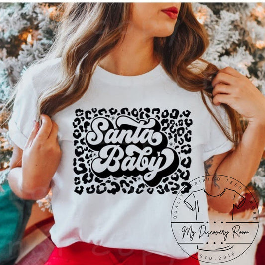 Santa Baby With Leopard Print Graphic Tee