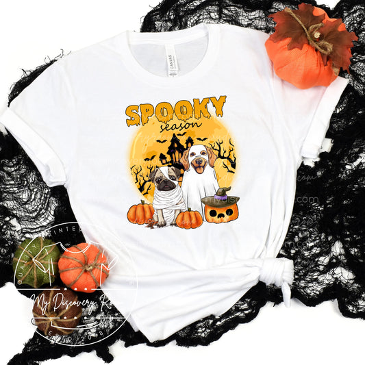 Spooky Season with Ghost Dogs Adult Size Graphic Tee