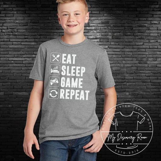 Eat Sleep Game Repeat Kids Graphic Tee