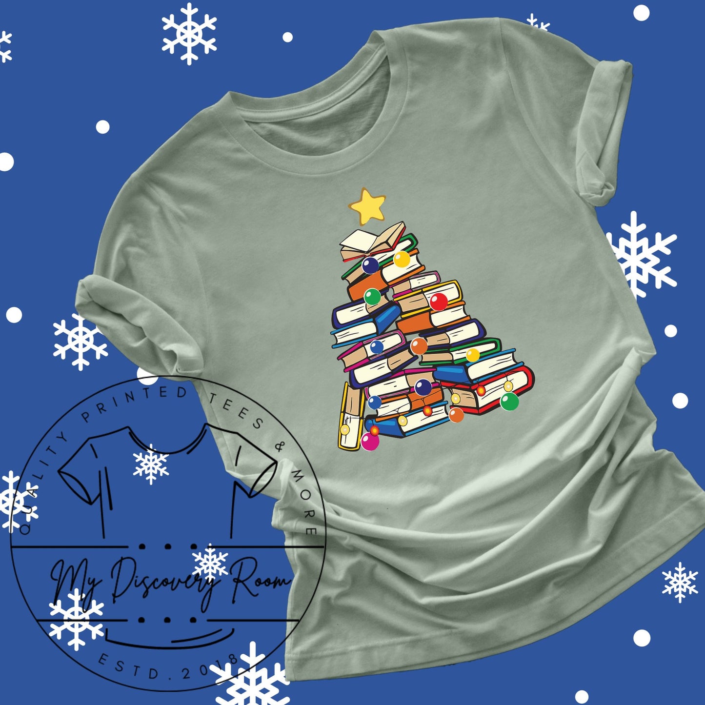 Book Christmas Tree Book Lover Graphic Tee