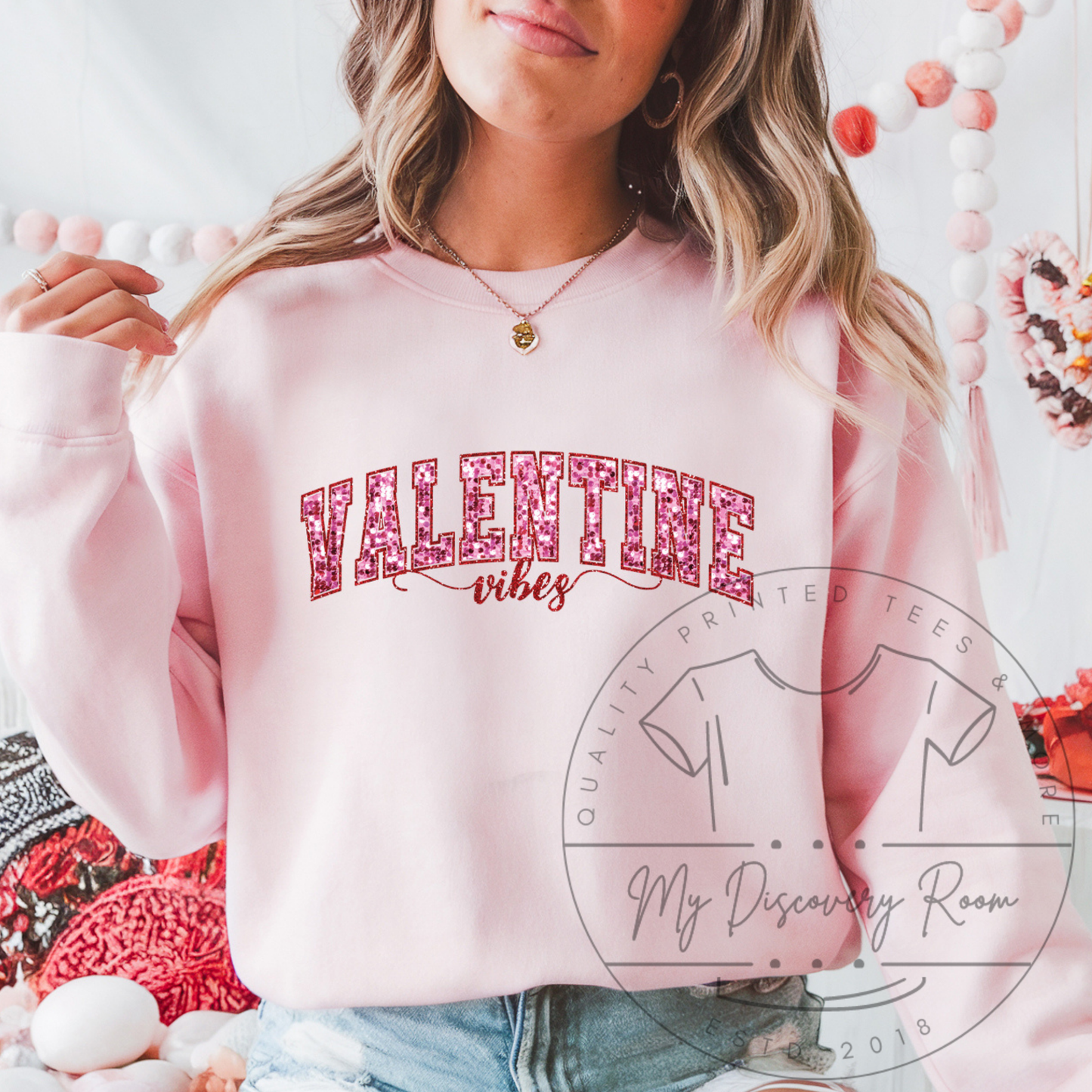 Faux Sequin & Faux Glitter Valentine Vibes Graphic Tee