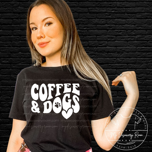 Coffee & Dogs Retro Wavy Font Graphic Tee