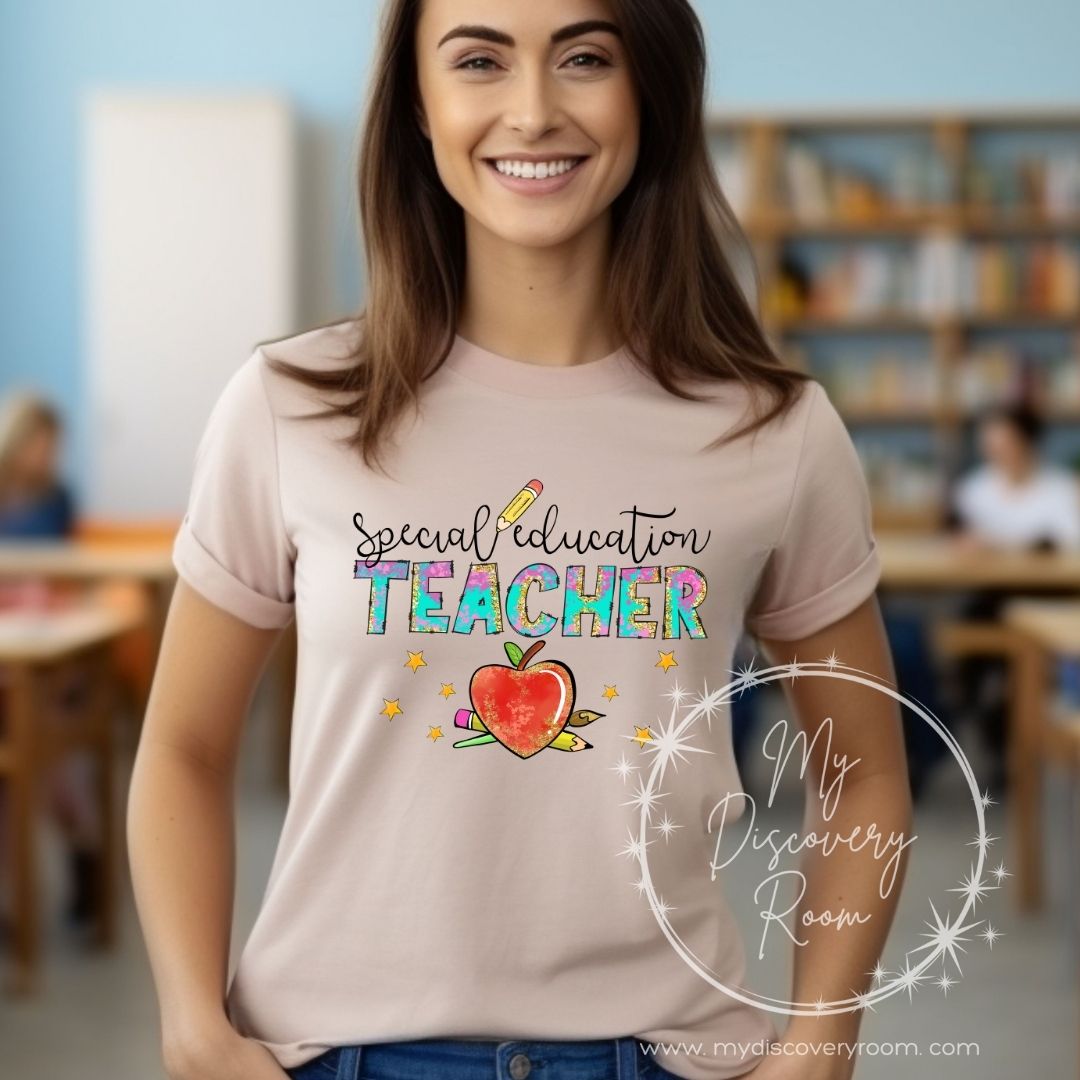 Special Education Teacher with Apple Graphic Tee