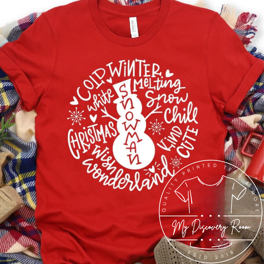 Snowman and Winter Word Typography Graphic Tee