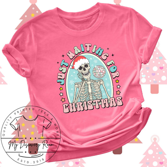 Just Waiting For Christmas Retro Skeleton Graphic Tee