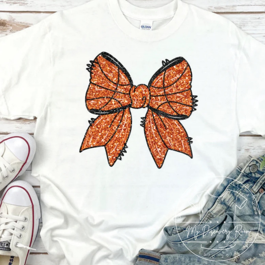 Smooth Ink Faux Glitter Basketball Bow Graphic Tee