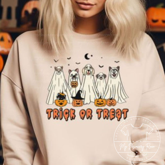 Trick Or Treat Dogs as Ghosts Graphic Tee