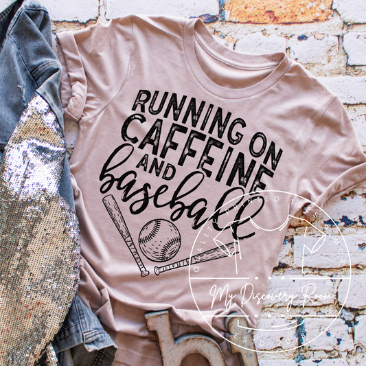 Running On Caffeine And Baseball Sports Graphic Tee