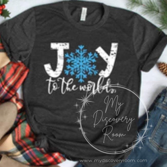 Joy To The World With Blue Snowflake Graphic Tee