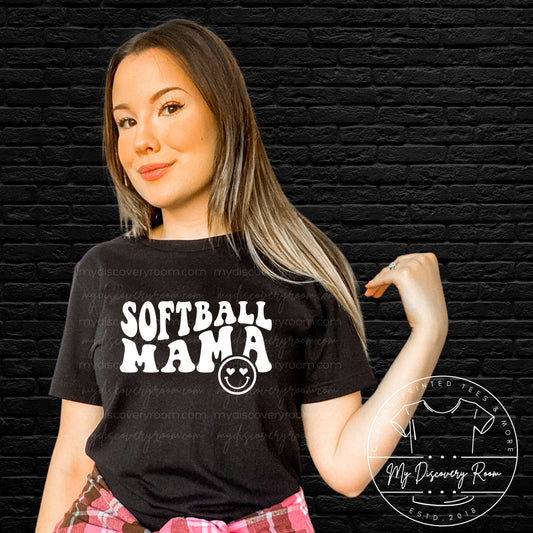 Softball Mama Wavy Retro Font Graphic Tee