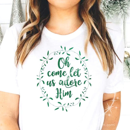 Oh Come Let Us Adore Him Wreath Graphic Tee