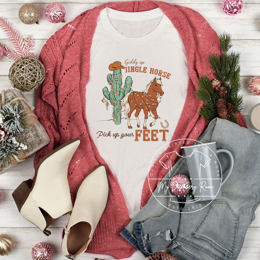 graphic tee jingle horse pick up your feet