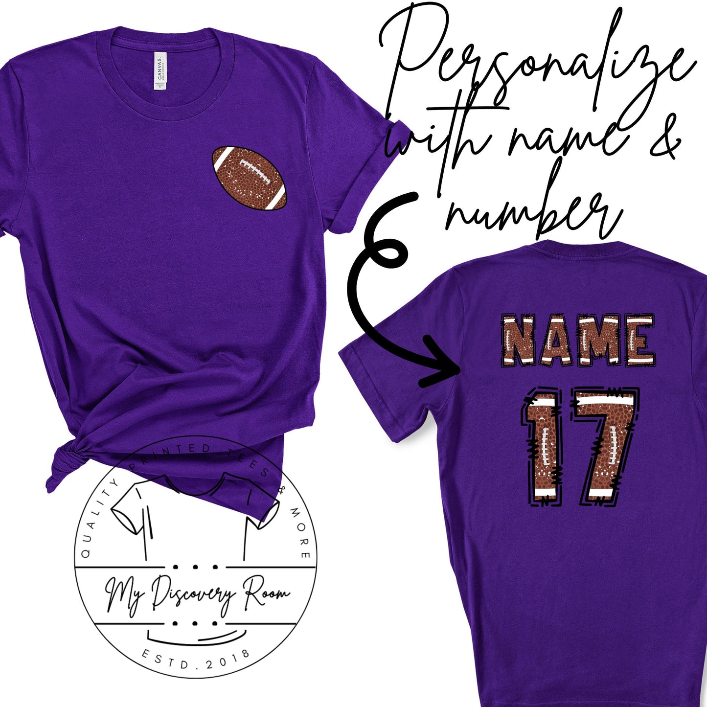 Football Front Chest With Name & Number On Back Graphic Tee