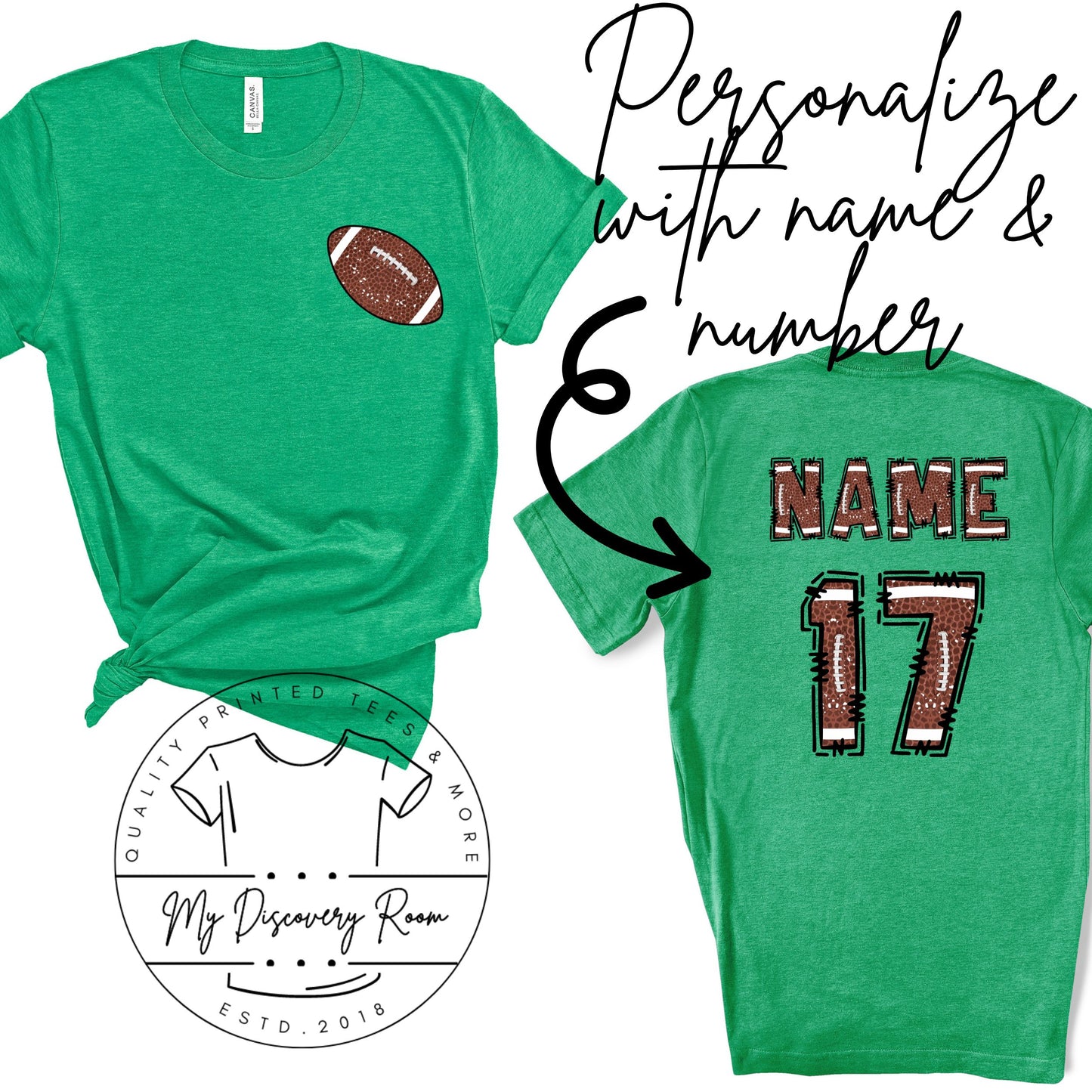 Football Front Chest With Name & Number On Back Graphic Tee