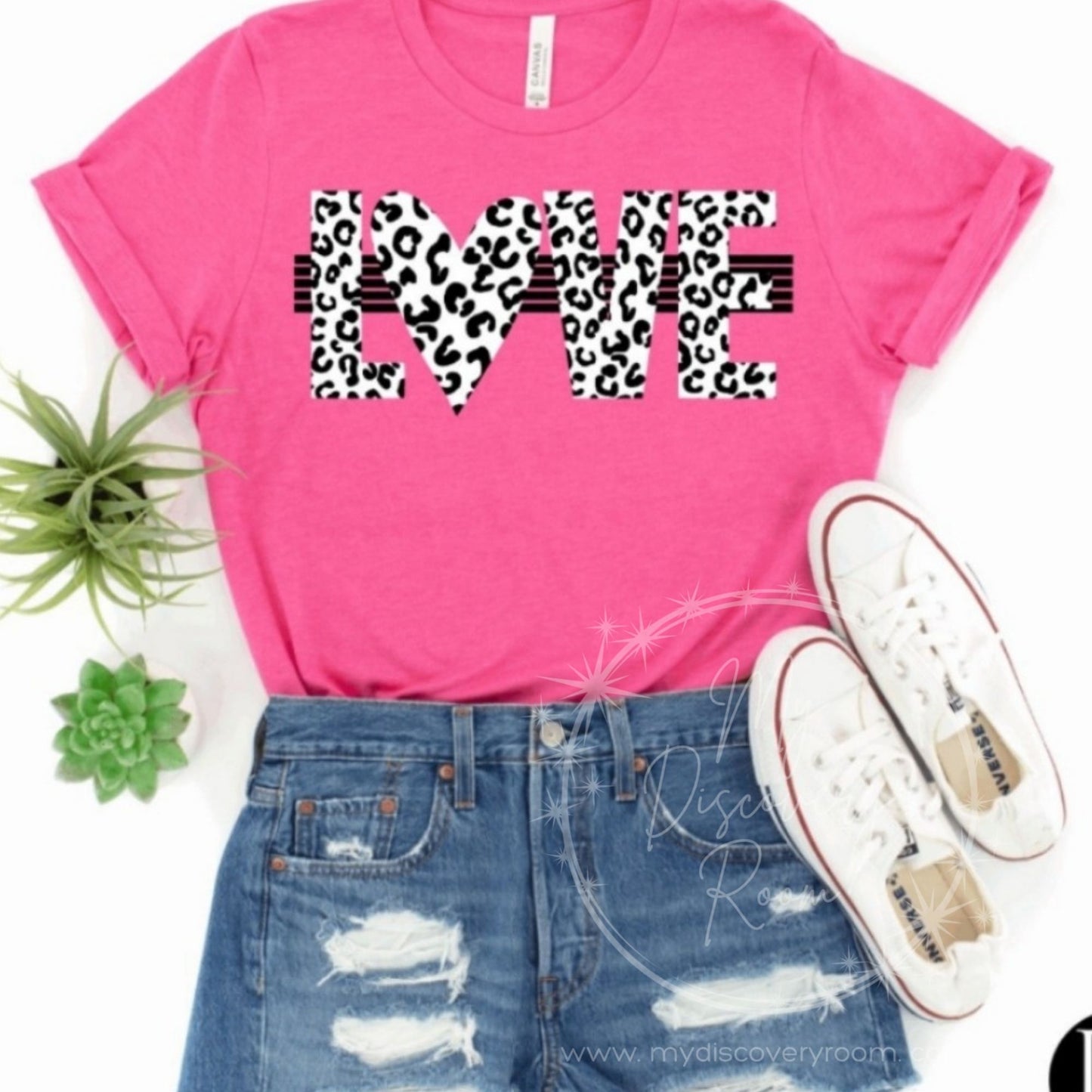 LOVE Black Leopard Print Graphic Tee