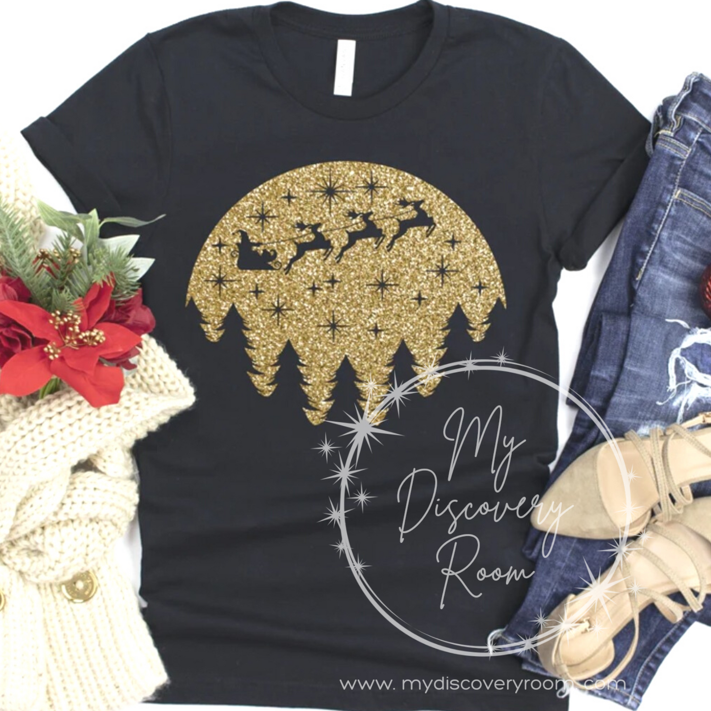 Golden Santa Night Sky Graphic Tee