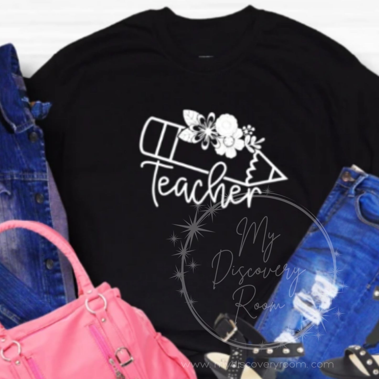 Teacher w/flowers & pencil Graphic Tee