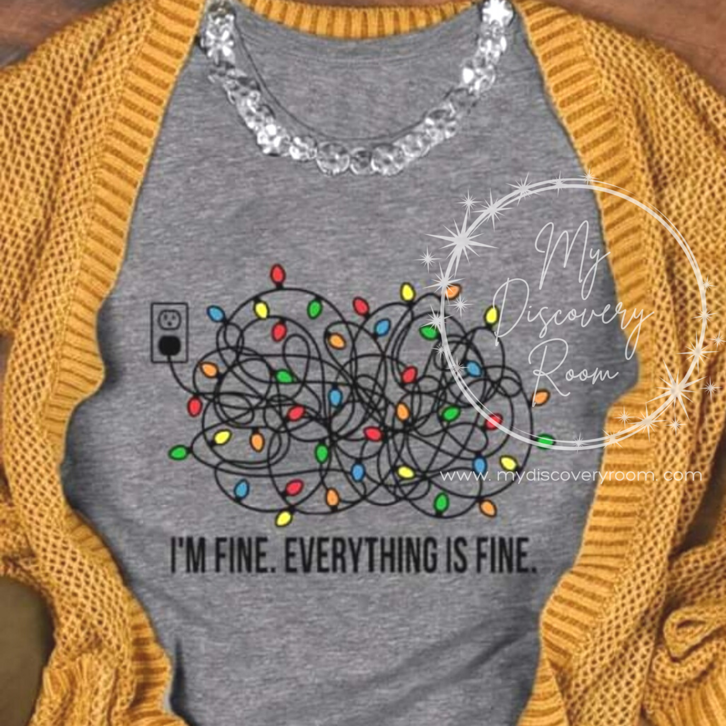 Everything Is Fine Christmas Lights Graphic Tee